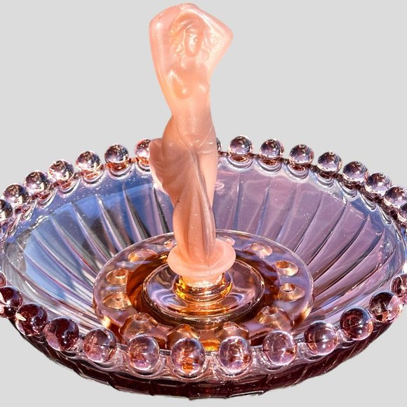 1930s ART DECO JOSEF INWALD AMBER GLASS LADY FLOWER FROG FLOAT BOWL - Picture 1 of 15
